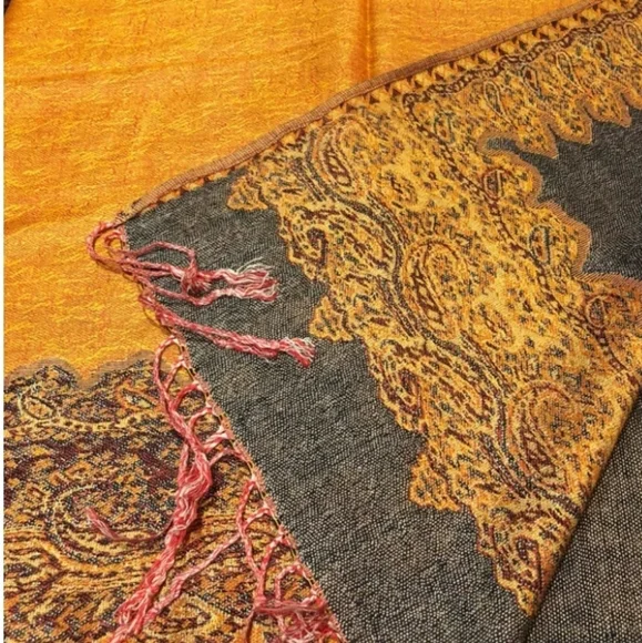 🧡✨ Burnt Orange Paisley Pashmina Shawl Wrap Fringe Scarf Reversible 27x77 - Picture 16 of 16